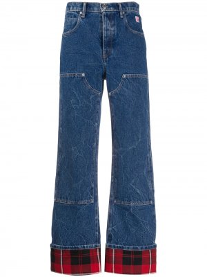 Расклешенные джинсы с подворотами в клетку Alexander Wang. Цвет: синий