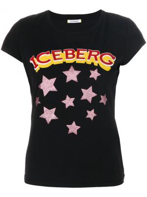 Футболка с логотипом и звездами Iceberg. Цвет: чёрный