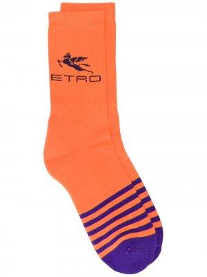 Полосатые носки с логотипом Etro. Цвет: оранжевый