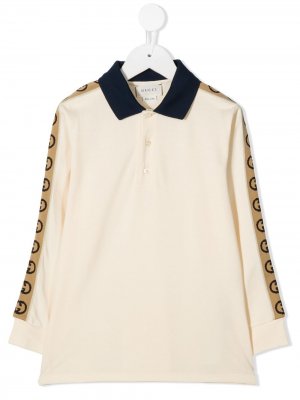 Рубашка поло с логотипом GG Gucci Kids. Цвет: нейтральные цвета
