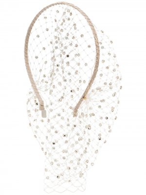 Ободок с кристаллами и вуалью Gigi Burris Millinery. Цвет: нейтральные цвета