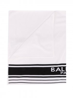 Одеяло в полоску с логотипом Balmain Kids. Цвет: белый