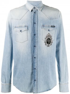 Джинсовая рубашка с нашивкой-логотипом DG Dolce & Gabbana. Цвет: синий