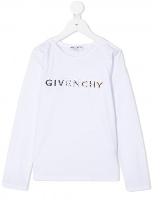 Топ с длинными рукавами и вышитым логотипом Givenchy Kids. Цвет: белый
