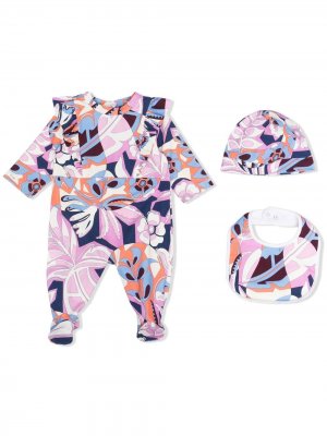 Комплект из пижамы, нагрудника и шапки с принтом Emilio Pucci Junior. Цвет: фиолетовый