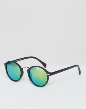 Круглые солнцезащитные очки в тонкой оправе ASOS. Цвет: черный