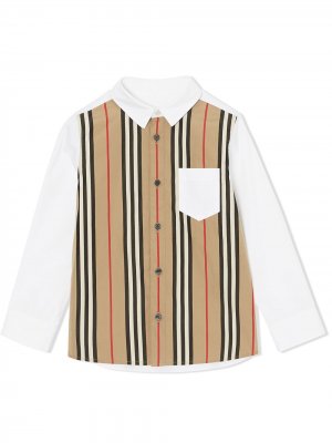 Рубашка в полоску Icon Stripe Burberry Kids. Цвет: белый