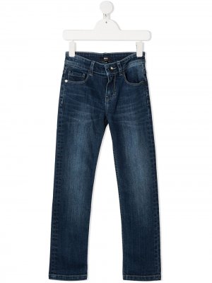 Выбеленные джинсы прямого кроя BOSS Kidswear. Цвет: синий