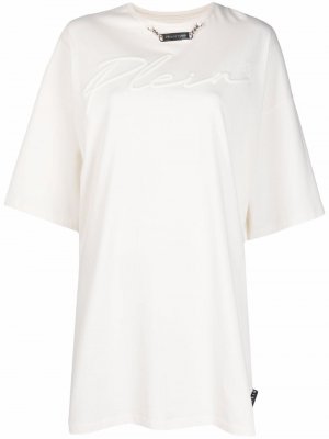 Платье-футболка с вышитым логотипом Philipp Plein. Цвет: нейтральные цвета