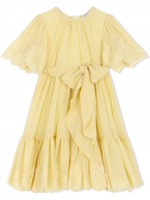 Платье миди с оборками Dolce & Gabbana Kids. Цвет: желтый