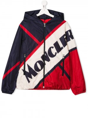 Непромокаемая куртка на молнии в стиле колор-блок Moncler Enfant. Цвет: синий
