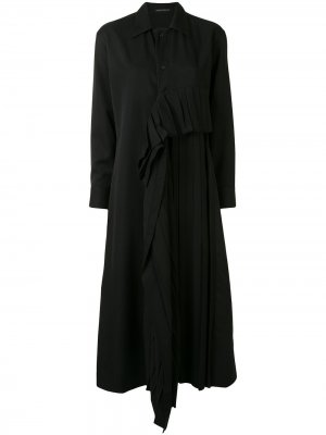 Длинное пальто с оборками Yohji Yamamoto. Цвет: черный