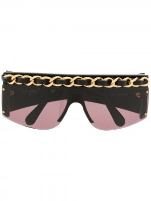 Солнцезащитные очки с цепочным декором Chanel Pre-Owned. Цвет: черный