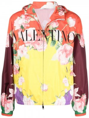 Куртка с капюшоном и цветочным принтом Valentino. Цвет: красный