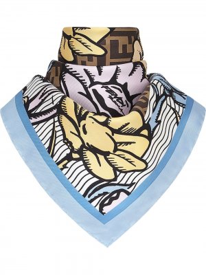 Платок с цветочным принтом Fendi. Цвет: синий