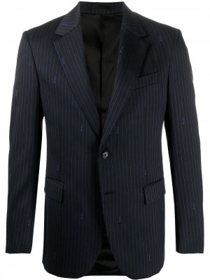 Пиджак в тонкую полоску с логотипом Versace. Цвет: черный