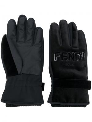 Зимние перчатки с логотипом Fendi. Цвет: черный