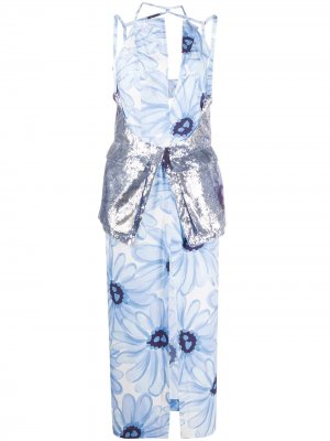 Многослойное платье с цветочным принтом и пайетками Jacquemus. Цвет: синий