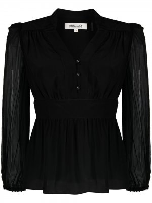 Блузка с прозрачными рукавами и V-образным вырезом DVF Diane von Furstenberg. Цвет: черный
