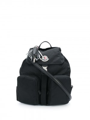 Рюкзак с логотипом и бахромой Moncler. Цвет: черный