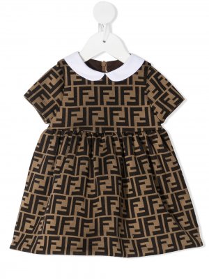 Платье с логотипом FF Fendi Kids. Цвет: коричневый
