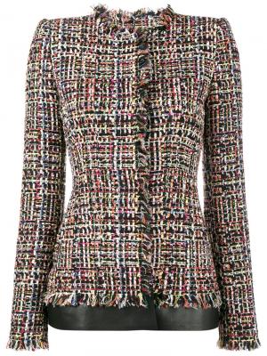 Приталенный твидовый пиджак с кожаной отделкой Alexander McQueen. Цвет: разноцветный