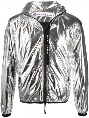 Куртка с капюшоном и эффектом металлик Paco Rabanne. Цвет: серебристый