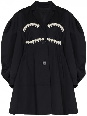 Однобортное пальто с искусственным жемчугом Simone Rocha. Цвет: синий