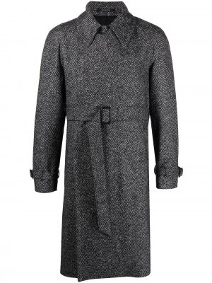 Пальто с поясом и узором в елочку Tagliatore. Цвет: черный