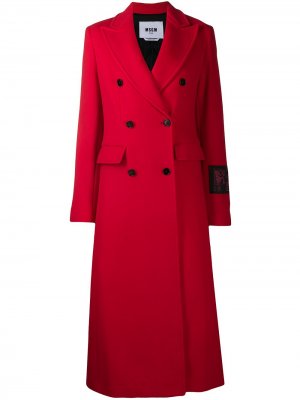Двубортное пальто средней длины MSGM. Цвет: красный