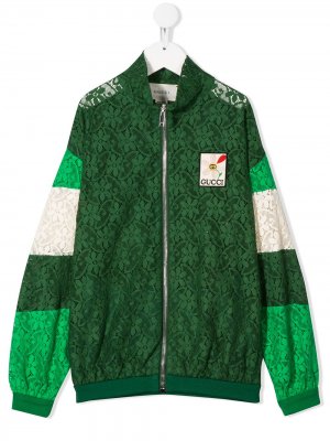 Куртка-бомбер из цветочного кружева Gucci Kids. Цвет: зеленый