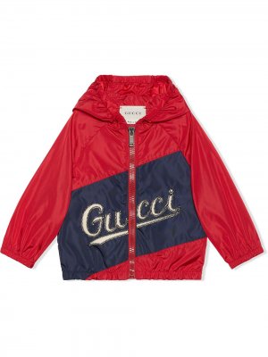Куртка с капюшоном и логотипом Gucci Kids. Цвет: красный