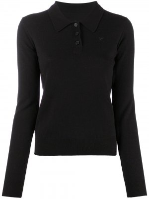Рубашка поло с длинными рукавами и вышитой монограммой Maison Margiela. Цвет: черный