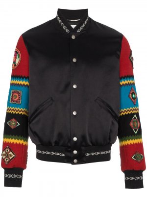 Куртка-бомбер с вышивкой на рукавах Saint Laurent. Цвет: черный