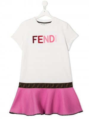 Платье с логотипом Fendi Kids. Цвет: нейтральные цвета