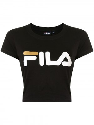 Укороченная футболка с логотипом Fila. Цвет: черный