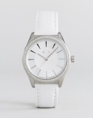 Серебристые часы с кожаным ремешком  AX5445 Armani Exchange. Цвет: серебряный