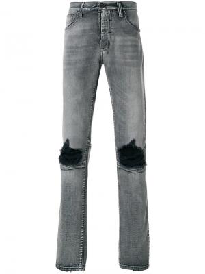 Базовые джинсы скинни с рваными деталями UNRAVEL PROJECT. Цвет: серый