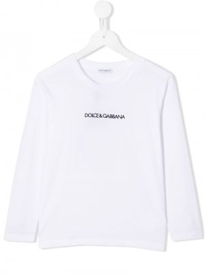 Топ с длинными рукавами и логотипом Dolce & Gabbana Kids. Цвет: белый