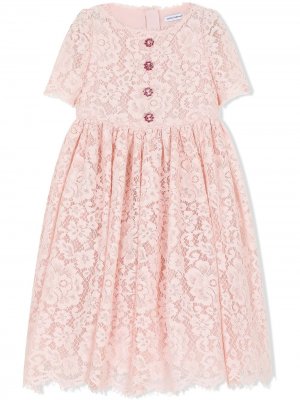 Кружевное платье с круглым вырезом Dolce & Gabbana Kids. Цвет: розовый