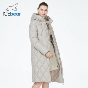 2023, зимняя женская стеганая куртка с бриллиантами, удлиненная парка подкладкой, утепленное теплое хлопковое пальто GWD22631D ICEbear
