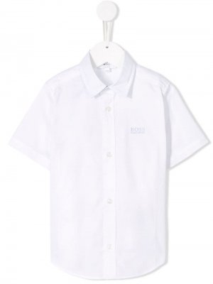 Рубашка с короткими рукавами и логотипом BOSS Kidswear. Цвет: белый