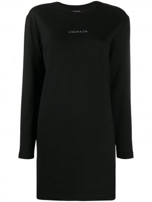 Платье с длинным рукавами и логотипом Calvin Klein. Цвет: черный