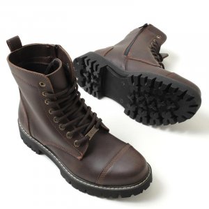 Мужские ботинки , коричневые, из искусственной кожи, на шнуровке и молнии, с деталями, зима, снег, высокие, теплый, качественный, без запаха, базовый, новинка CH009 Chekich