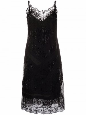 Декорированное платье-комбинация длины миди Ermanno Scervino. Цвет: черный