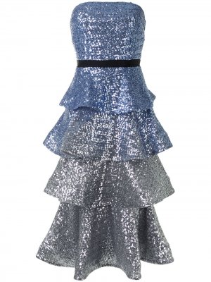Ярусное платье с пайетками Marchesa Notte. Цвет: синий