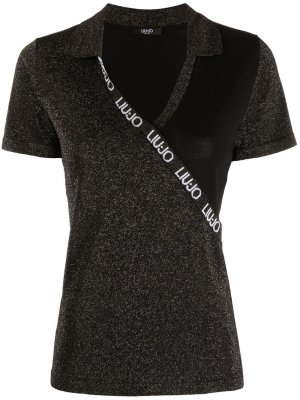 Рубашка поло с блестками и логотипом LIU JO. Цвет: черный