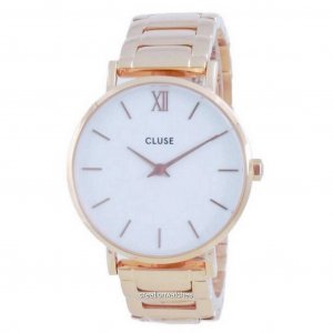 Cluse Minuit 3-звенные женские кварцевые часы из нержавеющей стали с белым циферблатом цвета розового золота CW0101203027