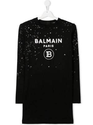 Платье-футболка с логотипом Balmain Kids. Цвет: черный