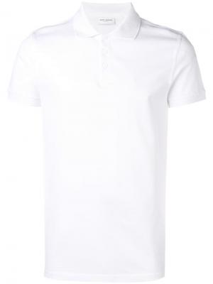 Классическая однотонная футболка-поло Saint Laurent. Цвет: белый